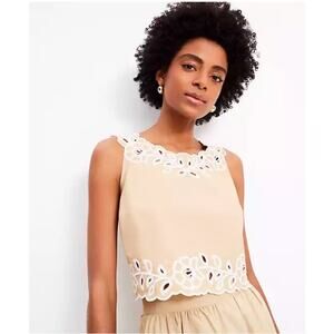 LOFT Floral Lace Trim Crop Tank Top Cottagecore NWT Size XS